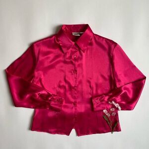 Vintage hot pink satin blouse